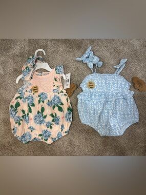 NEW! Lot of Baby Essentials baby girl 9 months snap crotch bubbles summer